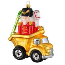 Yellow Dump Truck Full of Presents Polish Glass Christmas Tree Ornament ... - $29.68