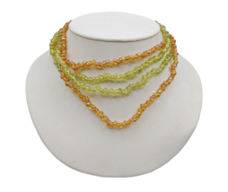 Green Orange Small Bead Acrylic Multistrand Necklace Long Strands Can Double 17&quot; - £3.97 GBP