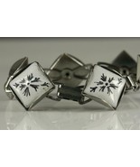 Costume Jewelry Silver Tone Bracelet Enamel Hand Painted Abstract Snowflake - £16.26 GBP