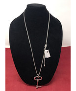 NEW Chicos Silver Tone Chain Necklace Clear Rhinestone Skeleton Key Pend... - £19.38 GBP