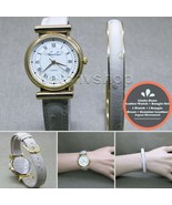Women Gold Color Wrist Watch White Leather Strap with extra Leather Bangle WL32 - £22.64 GBP
