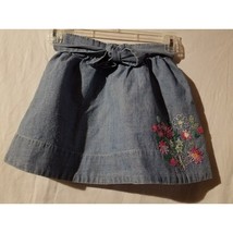 Oshkosh Girls Blue Jean Denim Skirt Size 4 Embroidered Pink Flowers - £7.50 GBP