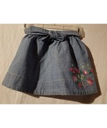 Oshkosh Girls Blue Jean Denim Skirt Size 4 Embroidered Pink Flowers - £7.56 GBP
