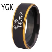 Jewelry Elks Hunter Design Matte Black With Golden Step Tungsten Ring New Men's  - £28.96 GBP