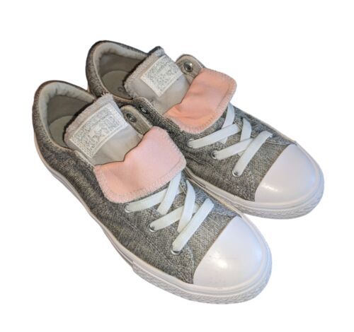 Girls Converse Sz 4.5  Slip On Sneakers  Silver Sparkly Pink EXCELLENT Condition - £17.80 GBP