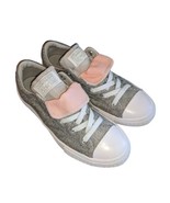 Girls Converse Sz 4.5  Slip On Sneakers  Silver Sparkly Pink EXCELLENT C... - £17.52 GBP