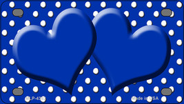 Blue White Polka Dot Center Hearts Novelty Mini Metal License Plate Tag - £12.02 GBP