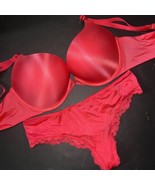 Victoria&#39;s Secret 36C BOMBSHELL BRA SET M thong panty CORAL PINK RED VER... - $79.19