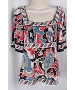 BCBG maxazria S black orange blue print top blouse women&#39;s Small - £7.11 GBP