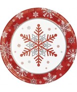 Winter Snowflakes 7 Inch Paper Plates 8 Pack Red Christmas Winter Tableware - £8.73 GBP