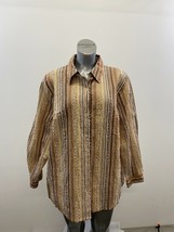Koret Women&#39;s Button Up Blouse Size XXL Brown Beige Striped 3/4 Sleeves - £7.82 GBP