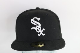 Vintage New Era Spell Out Chicago White Sox Baseball Fitted Hat Cap Black 7 3/8 - £26.74 GBP