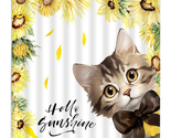 Funny Cat Shower Curtain Rustic Sunflower Cute Kitty Spring Garden Water... - £21.55 GBP