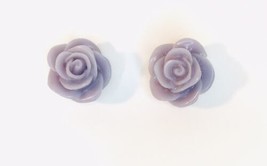 Pale Lavender Faux Carved Rose Flower Earrings Stud Post Molded Shape - $10.00