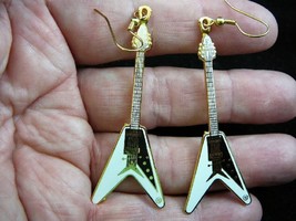 (M304-H) Pick 1 of 4 colors GIBSON FLYING V Guitar Earrings Jewelry love guitars - £27.29 GBP