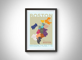 Boston Neighborhood Map Wall Art - £11.84 GBP+