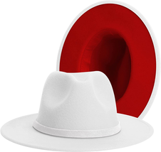 Womens &amp; Mens Classic Wide Brim Fedora Felt Panama Hats Two Tone Fedora Hat with - £44.93 GBP