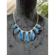 Women&#39;s Dark Blue Geometric Shape Necklace with Gold Chain Necklace - $14.85