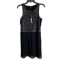 Gianni Bini Womens Dress Size 6 Black Chiffon Sequin Faux Leather Sleeveless NEW - £16.19 GBP