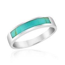 Rectangular Signet Green Turquoise Inlay Sterling Silver Ring-9 - £14.53 GBP