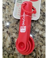BETTY CROCKER RED PLASTIC MEASURING 1 TBS, 1, 1/2, 1/4 TSP SPOONS SIZES ... - $2.96