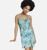 Women&#39;s Ruched Linen Slip Dress - Wild Fable Blue Floral Size XXS. NWT. 5 - $12.86