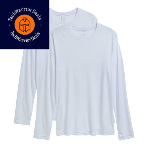 Hanes Men's Long Sleeve Cool Dri T-Shirt UPF 50+, Large, 2 Pack White  - £29.13 GBP