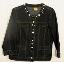 Ruby Rd Blue Denim 3/4 Sleeve Jacket Black Rhinestone Bead Embellished S... - $19.17