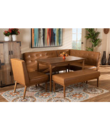 Mabel Tan Faux Leather Upholstered and Walnut Brown 5-Piece Dining Nook Set - $26,414.91 MXN
