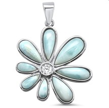 Sterling Silver Natural Larimar Flower Pendant - $1,497.22 MXN
