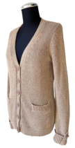 Orvis Linen Blend Metallic Gold Cardigan Sweater-Button Front-Pockets-Wo... - $37.95