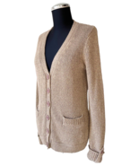 Orvis Linen Blend Metallic Gold Cardigan Sweater-Button Front-Pockets-Wo... - $722.54 MXN