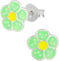 Hypoallergenic Sterling Silver Green and Yellow Daisy Flower Stud Earrin... - £36.45 GBP