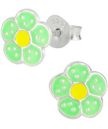 Hypoallergenic Sterling Silver Green and Yellow Daisy Flower Stud Earrin... - $46.14