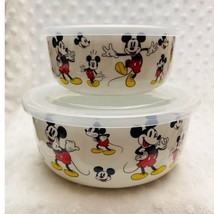 Disney Mickey Expressions Set of (2) Ceramic Microwave Bowls w/Vented Li... - $31.68