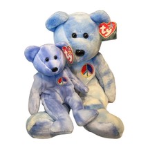 Bear Blue Peace Ty Beanie Baby and Buddy Set of 2 Retired MWMT Collectible 2002 - £18.32 GBP