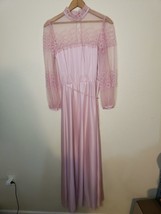 Pink 1950s 60s Jcpennys Dress Gown Maxi lace size 9/10 polyester knit floral - £31.01 GBP