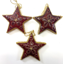 Lot of 3 Red Gold Metal Frame Swirl 4.5 in Christmas Tree Ornaments - £17.79 GBP