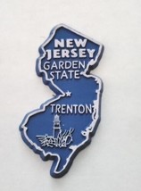 New Jersey die cut rubber fridge magnet white blue Garden State Trenton - £6.71 GBP