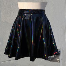 Gothic Skirt, Holographic Black Gloss Stretch PVC Vinyl Circle Skater Sk... - $58.00