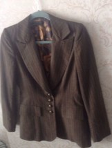 EUC David Meister  Brown Wool Blend w/ Yellow Pinstripe Jacket Blazer SZ 4  - £48.15 GBP