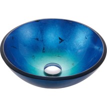 Round Blue Tempered Glass Vessel Bathroom Sink - £195.55 GBP