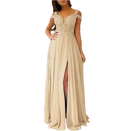 Plus Size Illusion Top Front Slit Off The Shoulder Prom Dresses Champagne 18W
