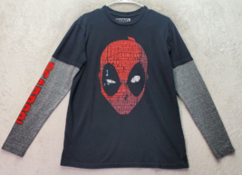Marvel Deadpool Tee Shirt Men&#39;s Small Black Gray Cotton Long Sleeve Round Neck - £13.80 GBP