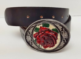 Siskiyou Belt Buckle with Oil Tan Leather Belt Black Size 30 Vintage 1991 - £30.98 GBP