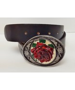 Siskiyou Belt Buckle with Oil Tan Leather Belt Black Size 30 Vintage 1991 - £30.56 GBP