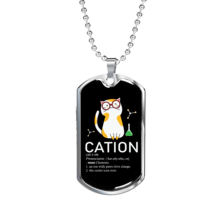 Cute Cat Caption Necklace Stainless Steel or 18k Gold Dog Tag 24&quot; Chain - £37.84 GBP+