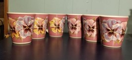 6x Sakura Bob Mackie Pansies Coffee Mug Cup Stoneware Set Of 6 Flower Glass - $27.01