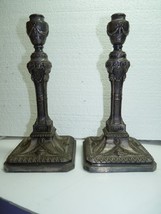 Pair Antique 1920s English Hallmarked SilverPlt Judaica Sabbath Candlesticks 12&quot; - £274.12 GBP