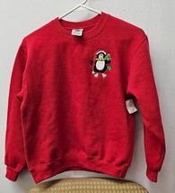 Christmas Penguin Youth Red Sweatshirt Size M 8/10 Boys or Girls - £14.59 GBP